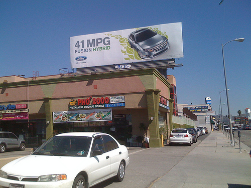 41 MPG Ford Fusion Hybrid on CBS Billboard on Western Avenue in Los Angeles