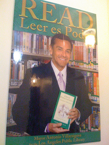 Mayor Antonio Villaraigosa.at the Central Library in downtown Los Angeles